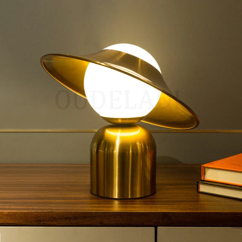Afralia™ Nordic Glass Ball LED Table Lamp Gold Metal Light for Living Room