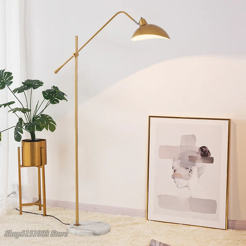 Afralia™ Nordic Gold Floor Lamp with Marble Base - Adjustable Length E27 Fixture