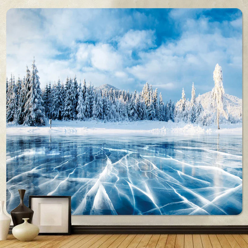 Afralia™ Forest Snow Scene Tapestry Wall Hanging for Boho Home Decor