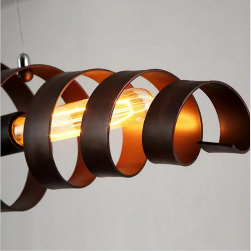 Afralia™ Spiral Metal Pendant Light: Retro Rustic Kitchen Ceiling Suspension Bar Lamp