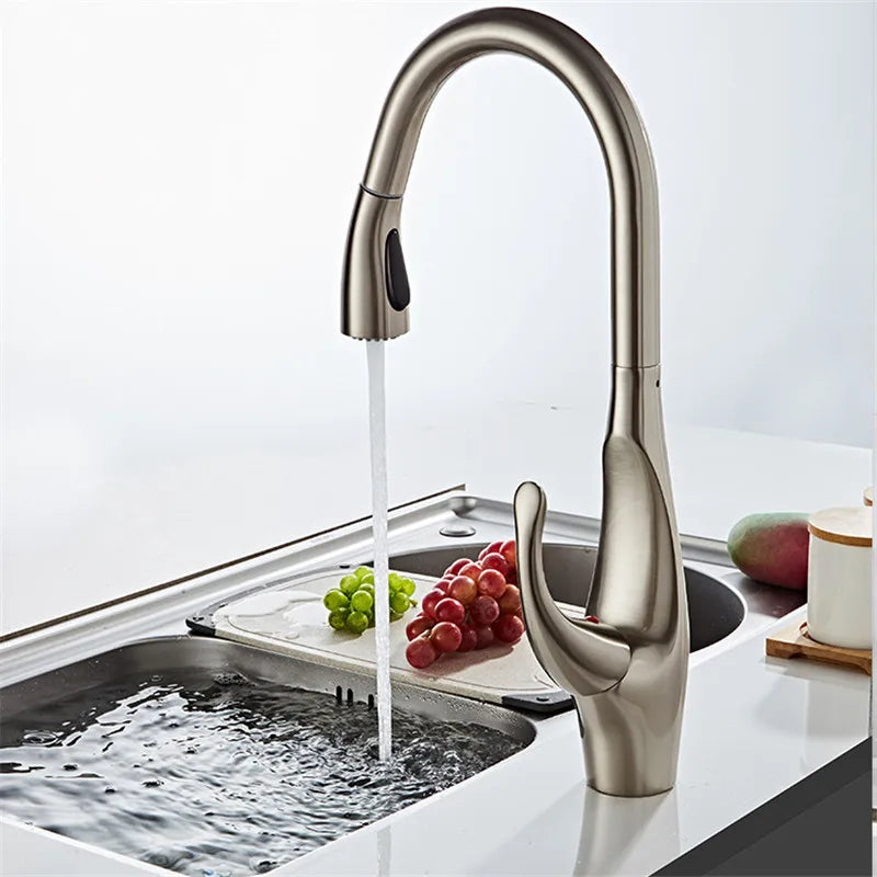 Afralia™ Nickel Kitchen Faucet: Chrome Pull Out Sink Tap, Single Hole Rotating Mixer