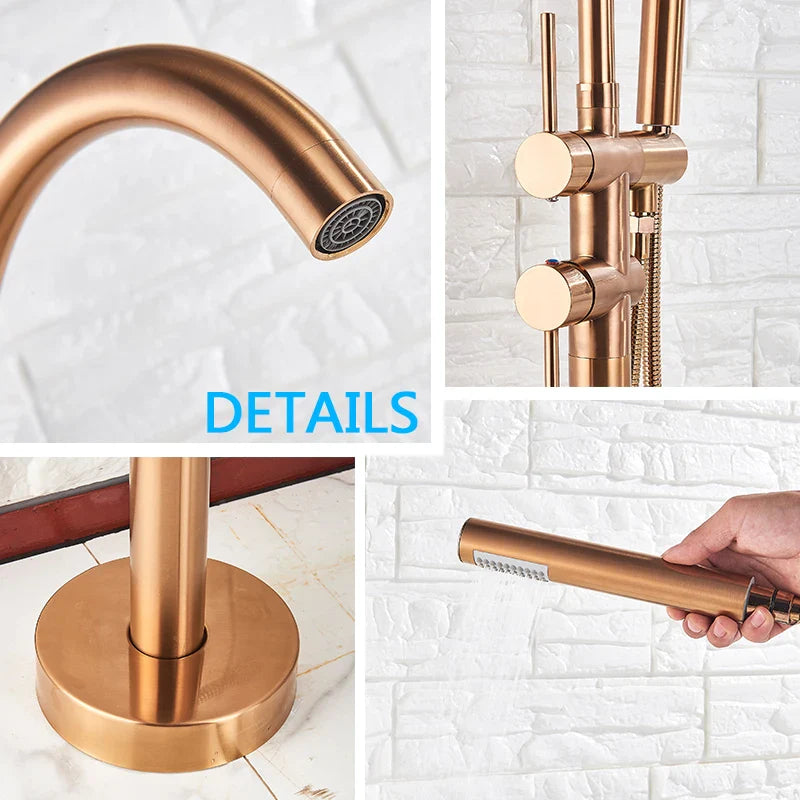 Afralia™ Rose Golden Freestanding Bathtub Faucet with Handshower