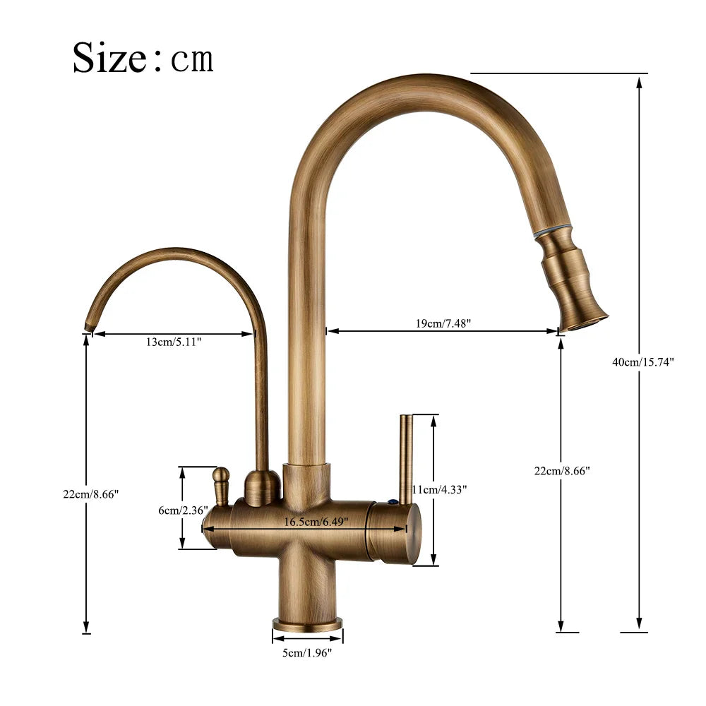 Afralia™ Dual Handle Brass Water Filter Kitchen Faucet with Pull Out Purification Feature