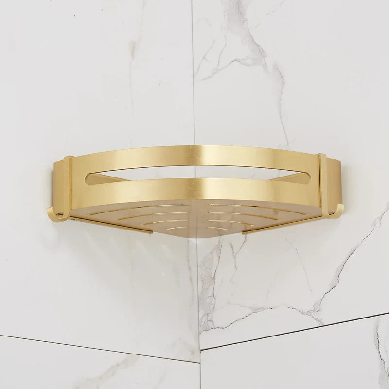 Afralia™ Brushed Gold Aluminum Corner Shower Shelf with Soap Dish