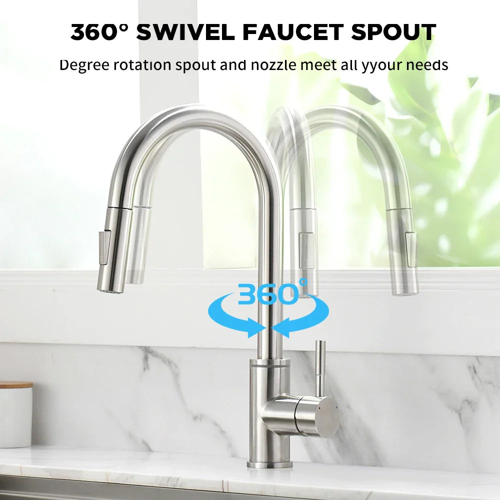 Afralia™ Smart Touch Black LED Kitchen Faucet Rotate Sink Mixer Tap