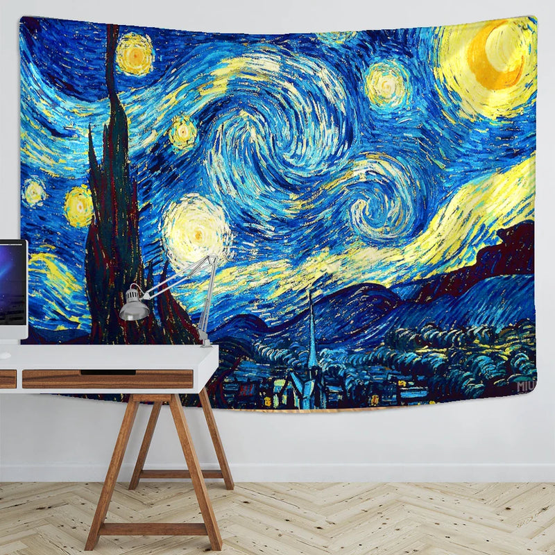 Afralia™ Van Gogh Star Moon Night Tapestry Blanket - 200x150cm