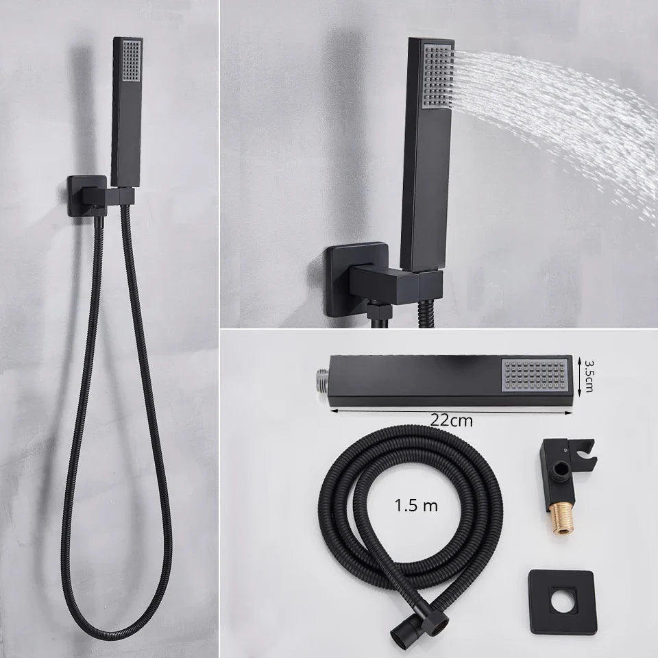 Afralia™ Matte Black Rain Shower Ceiling Mounted Tub Shower Mixer Set
