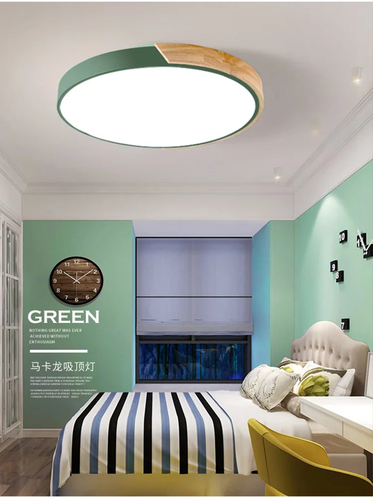 Afralia™ Wood LED Ceiling Light 5cm Ultra-thin Remote Control Living Dining Kids Room