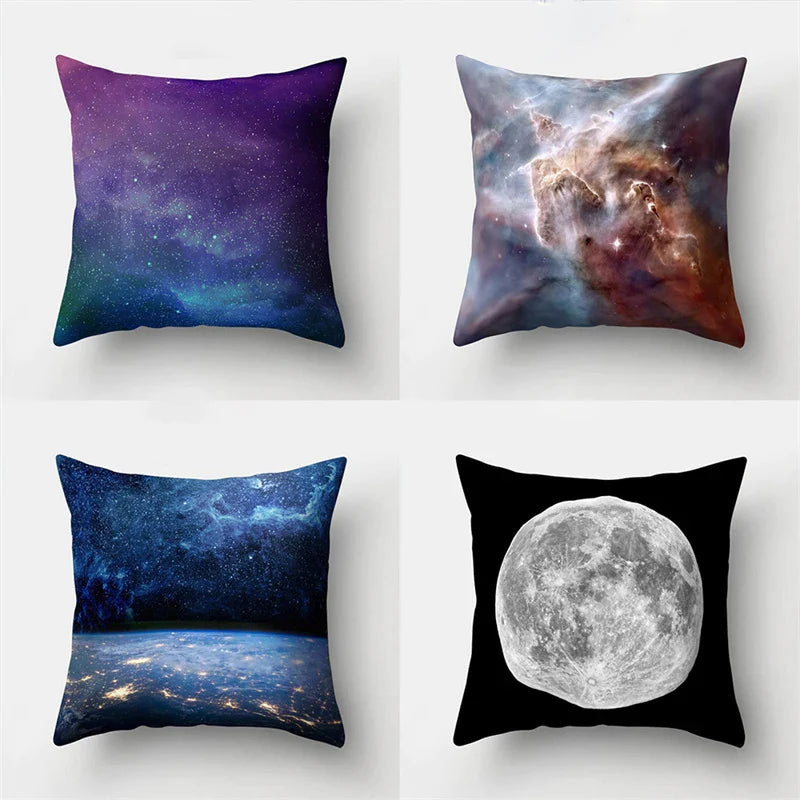 Blue Moon & Star Planet Sky Cushion Cover by Afralia™ - Home Decor Sofa Pillow