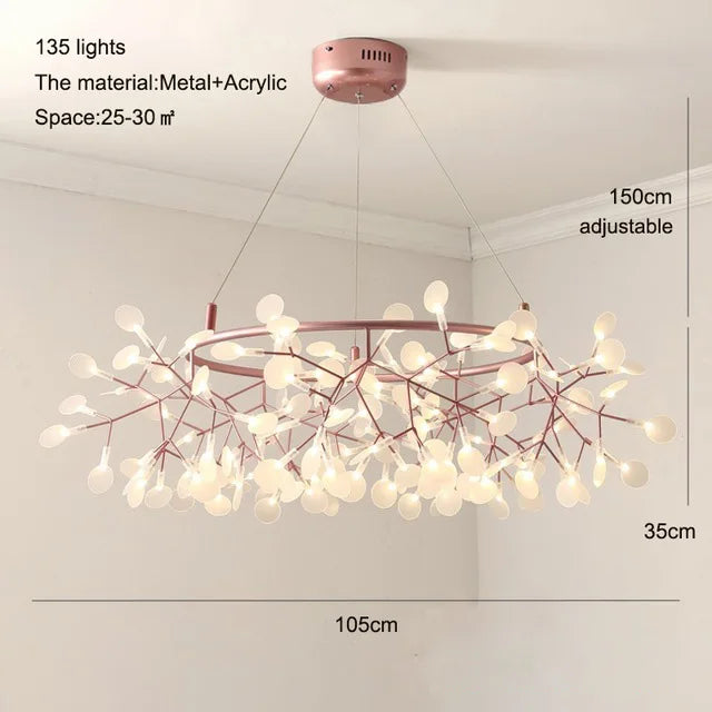 Afralia™ Heracleum Chandeliers: Modern Black/Rose Gold Round Firefly Lamp Branch Design