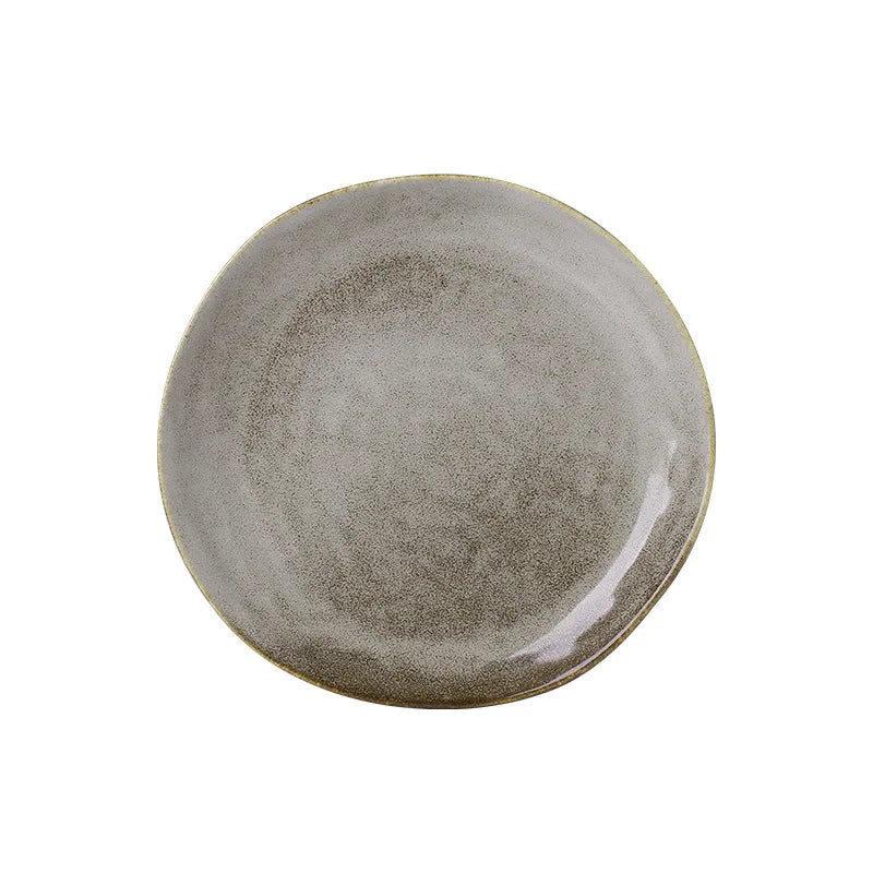 Afralia™ Retro Gray Ceramic Dinnerware Set - Japanese Style | Porcelain Dinner Plate, Rice Bowl, Food Tray