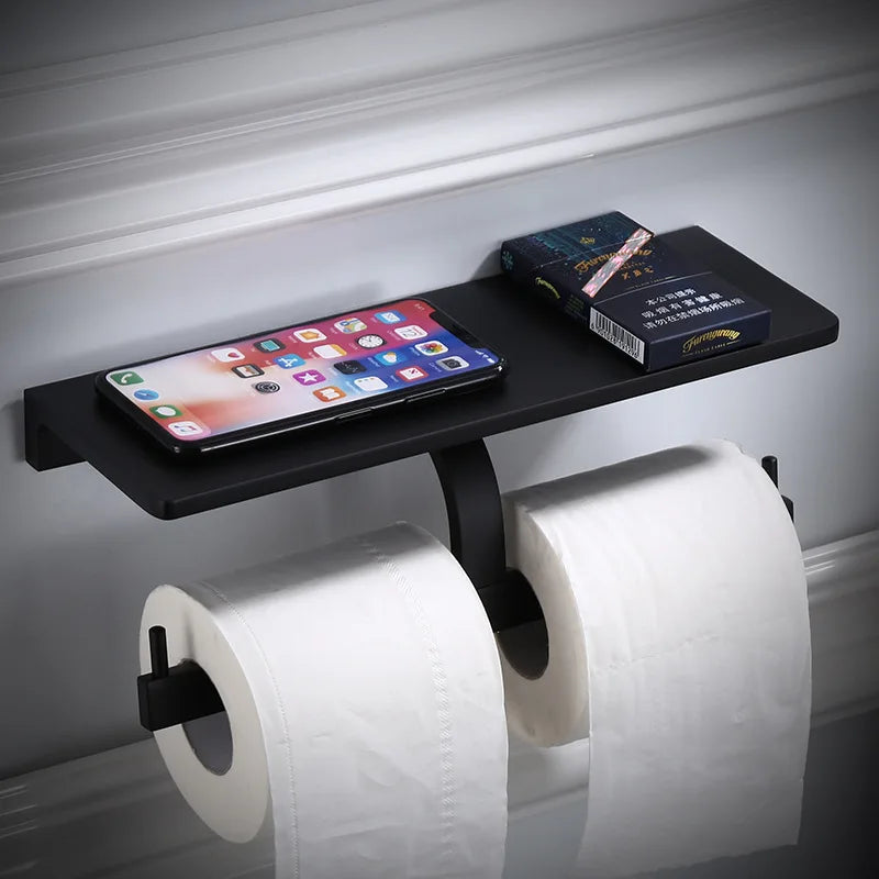 Afralia™ Aluminum Bathroom Paper Holder with Phone Holder and Wall Mount