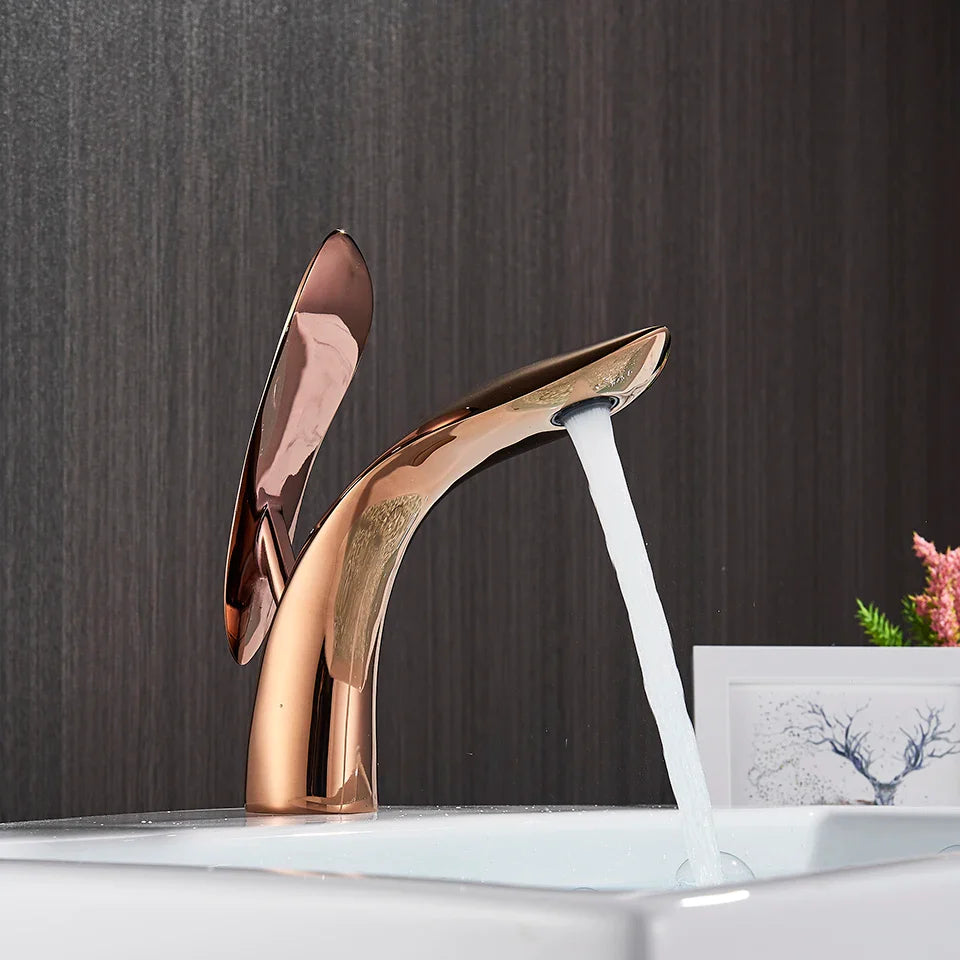 Afralia™ Rose Gold Brass Basin Faucet: Single Handle Hot Cold Water Mixer Tap