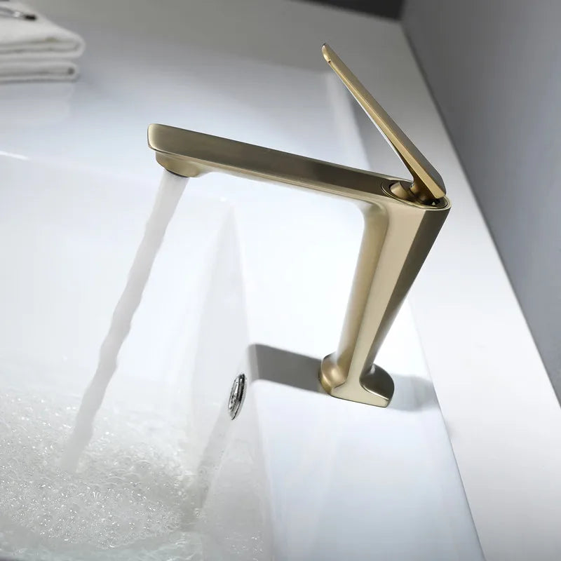 Afralia™ Brushed Gold Basin Faucet - Hot/Cold Sink Tap - Deck Mount Mixer