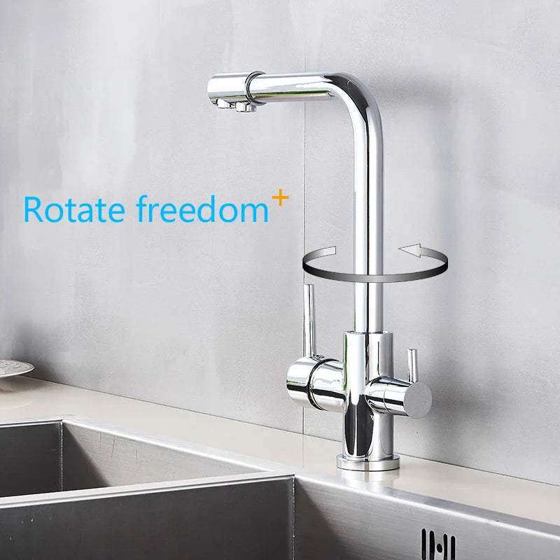 Afralia™ Chrome Dual Handle Kitchen Faucet with 360 Rotation and Water Filter