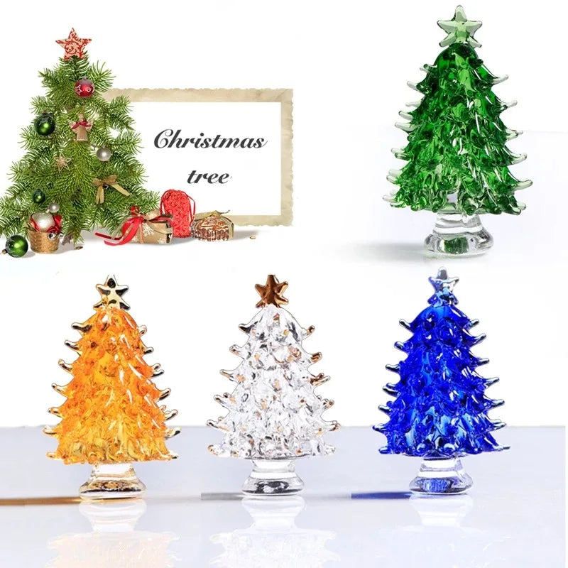 Afralia™ Crystal Christmas Tree Mini Figurine Handmade Glass Collectible Decoration