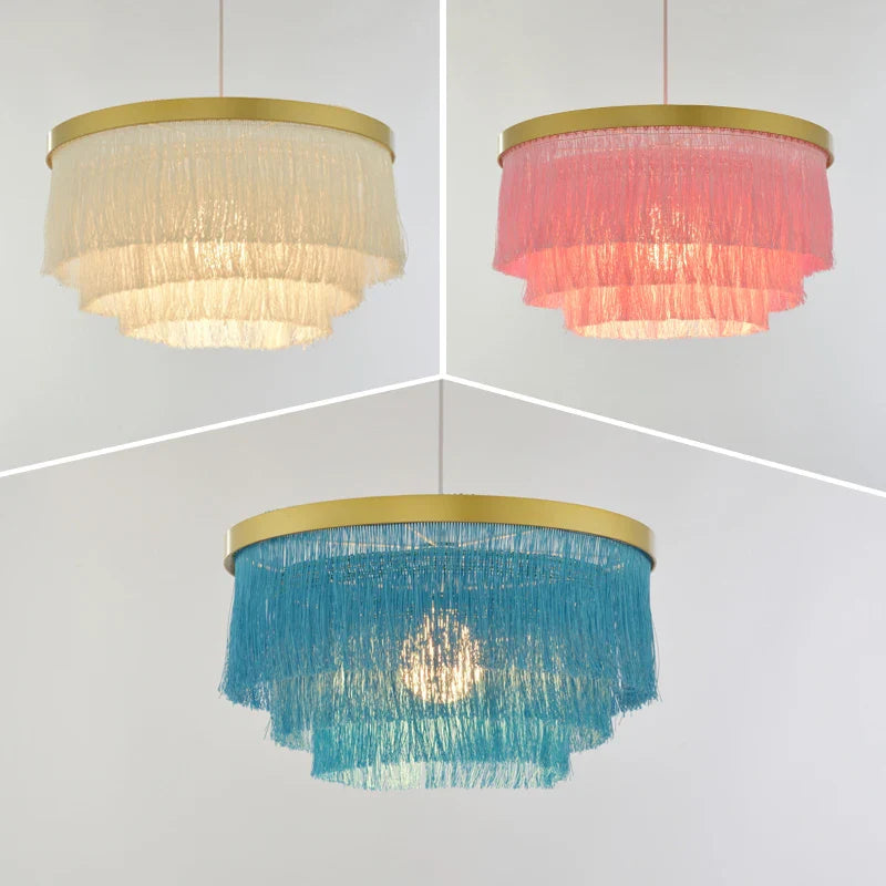 Afralia™ Round Fringe Chandelier for Dining, Bar, Kitchen - Creative Boho Pendant Lamp