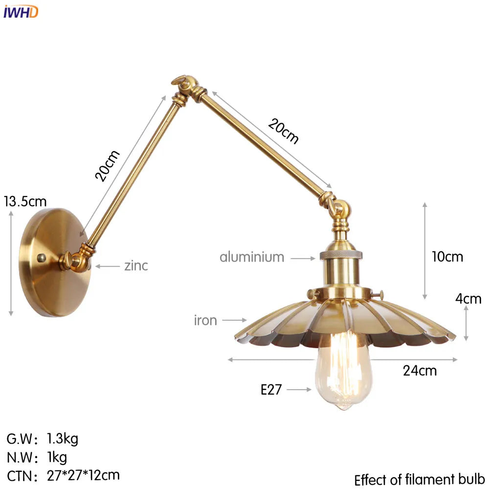 Afralia™ Loft Industrial Swing Arm Wall Lamp with Vintage Edison Bulb