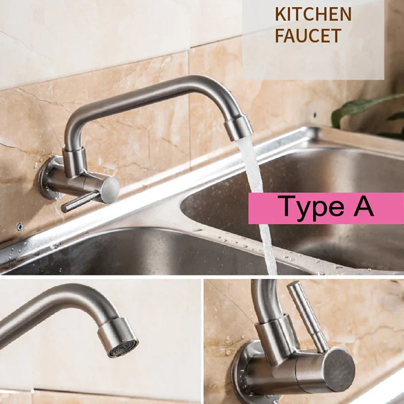 Afralia™ Stainless Steel Wall-Mount Kitchen Faucet - Rotatable Single Cold Water Tap