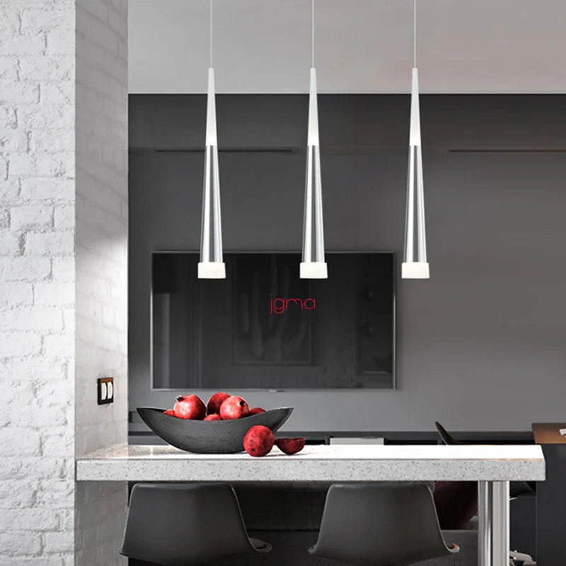 Afralia™ Conical Tube LED Pendant Lights for Bar Kitchen Island - Black Silver Aluminum