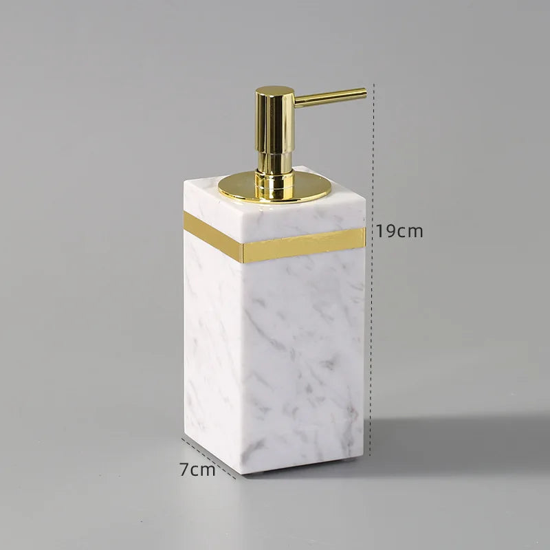 Afralia™ Volakas White Marble Bathroom Set Luxury Bath Accessories Gold Accents