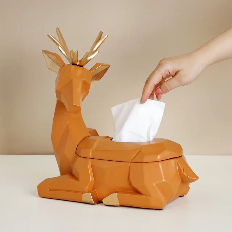Deer Sculpture Tissue Box Holder by Afralia™: Elegant Table Centerpiece for Home Office Decor
