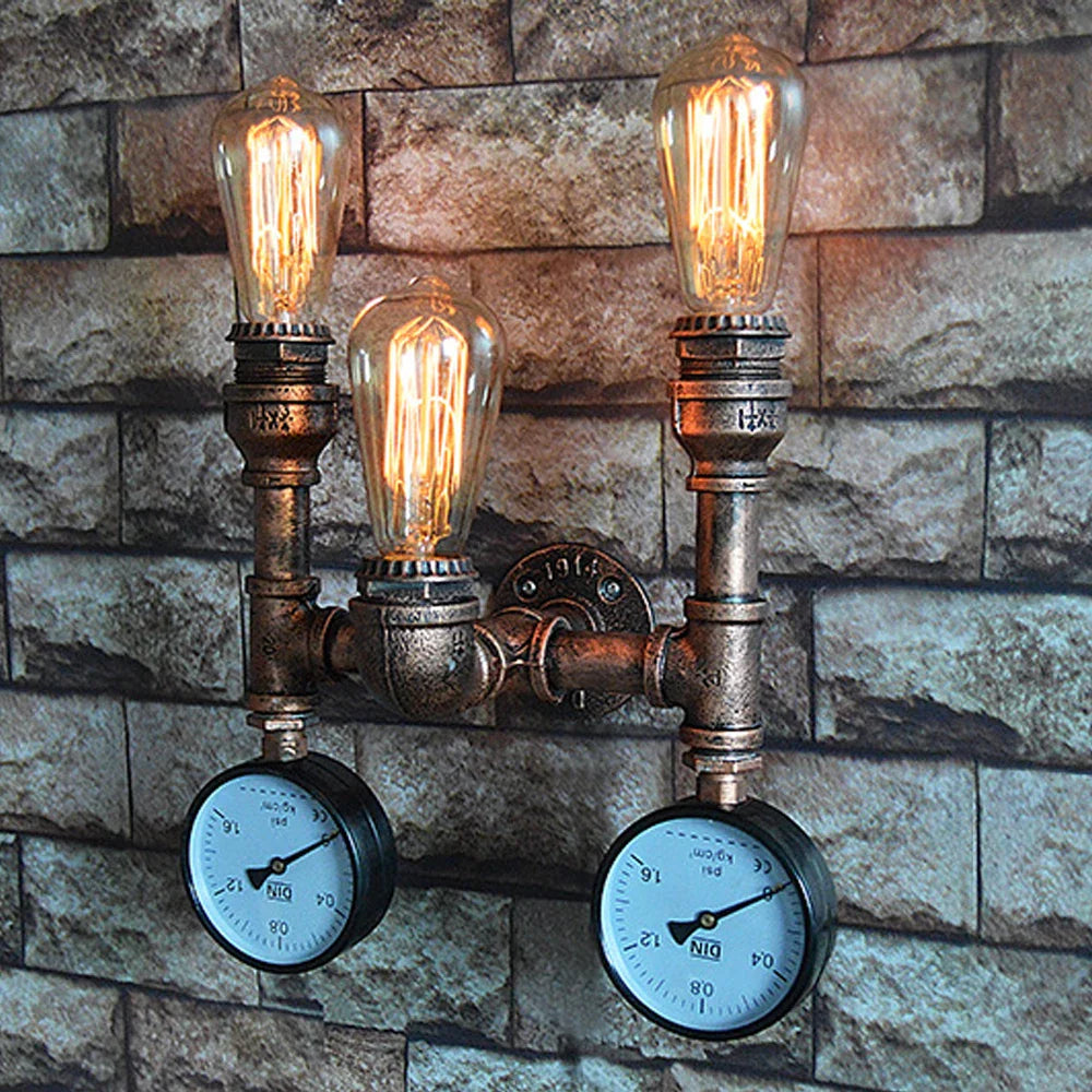Afralia™ Steam Punk Iron Water Pipe Wall Lamp for Industrial Loft Decor