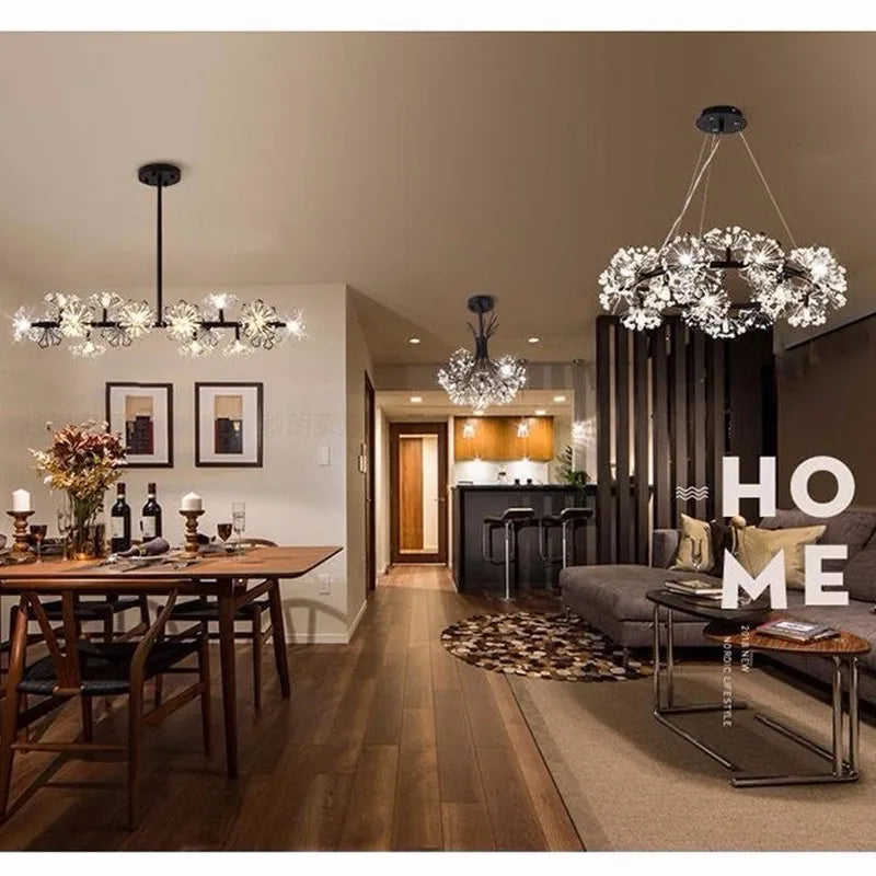 Afralia™ Dandelion Flower Chandelier LED Lamp for Living Room Bedroom Restaurant Bouquet Decor