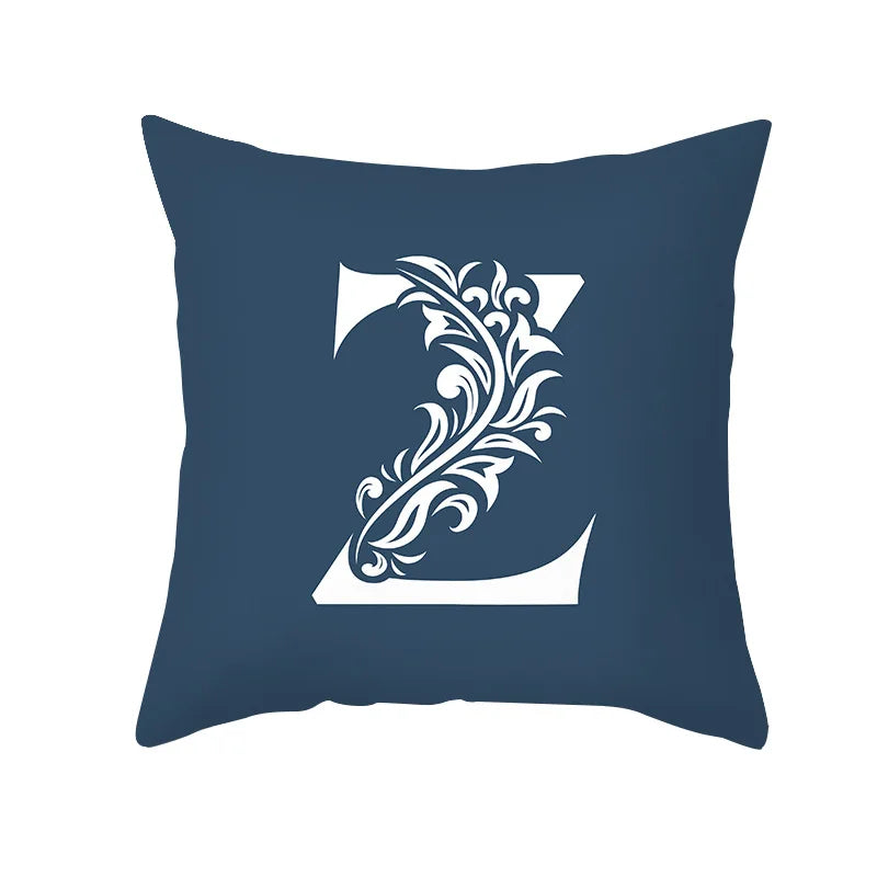 Afralia™ Blue Letter Pillowcase Solid Color Fleece Sofa Cushion, 45x45CM