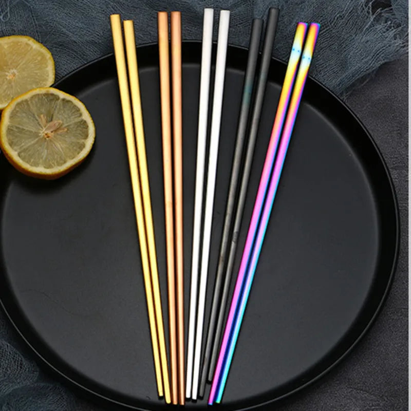 Afralia™ Stainless Steel Rainbow Chopsticks Set for Kitchen Dining Sushi Noodles