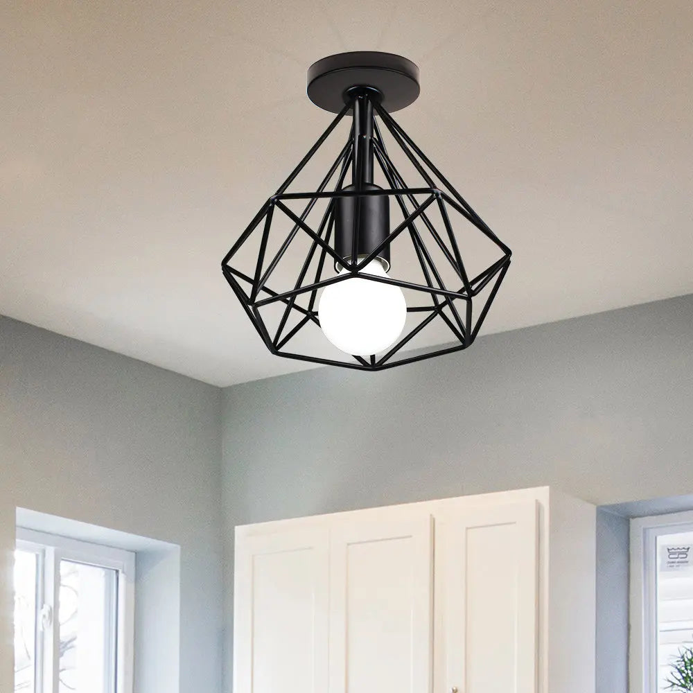Afralia™ Iron Cage Ceiling Light Fixture Retro Nordic Design Home Kitchen Lamp