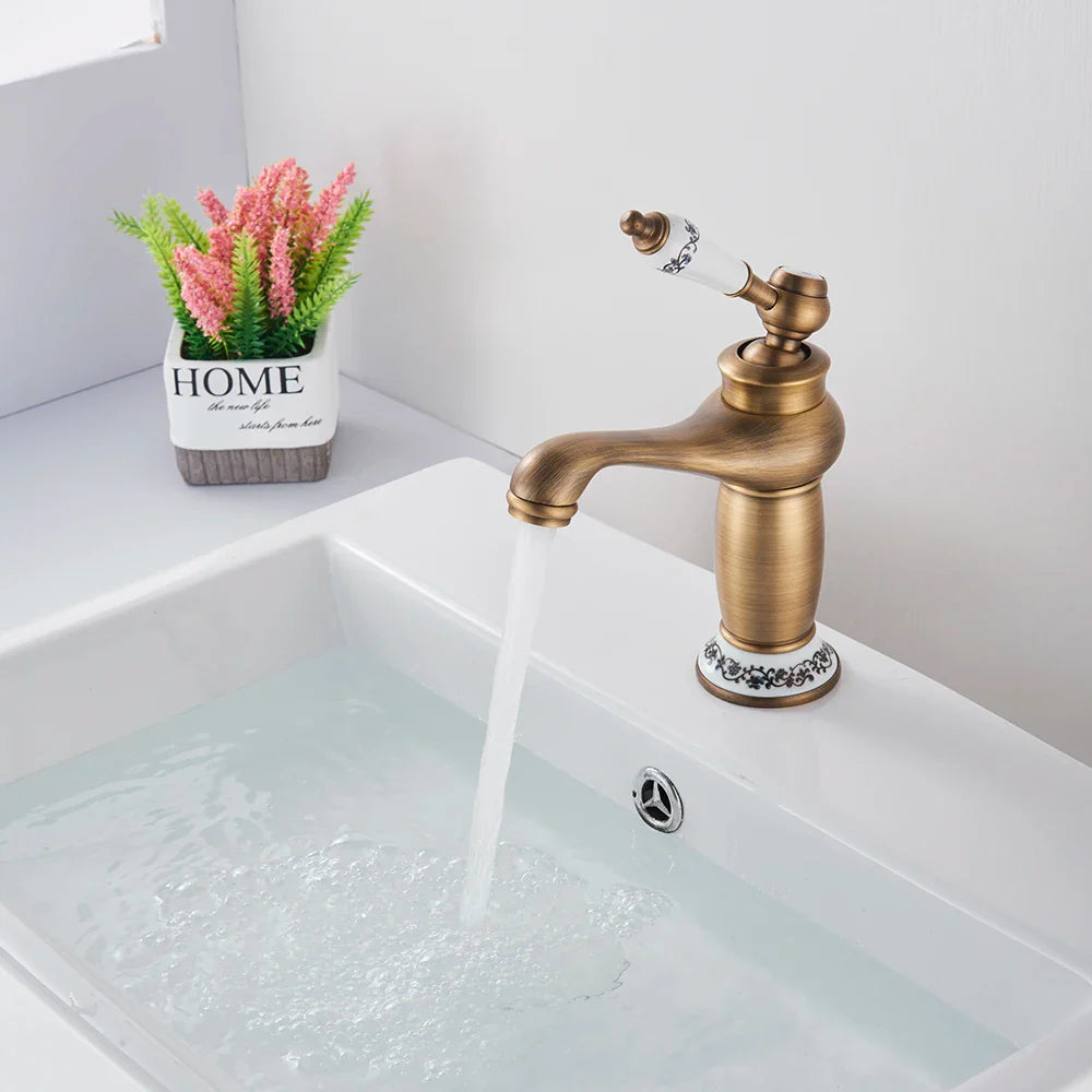 Afralia™ Waterfall Brass Basin Faucet Single Handle Mixer Tap Silver Antique Finish