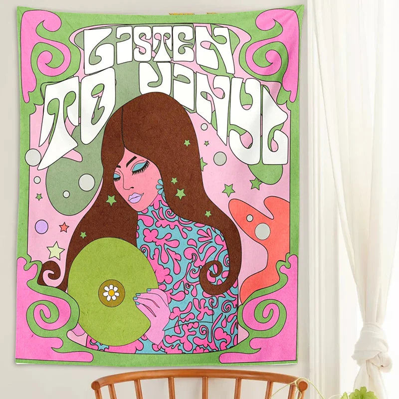 Afralia™ Rainbow 80s Tapestry: Psychedelic Hippie Decor for Girls' Dorm Room