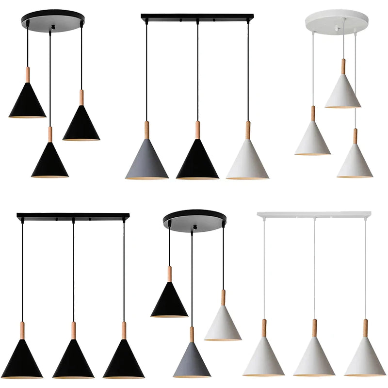 Afralia™ Wood Pendant Light Domeshade for Home Kitchen Island Nordic Hanging Lamp