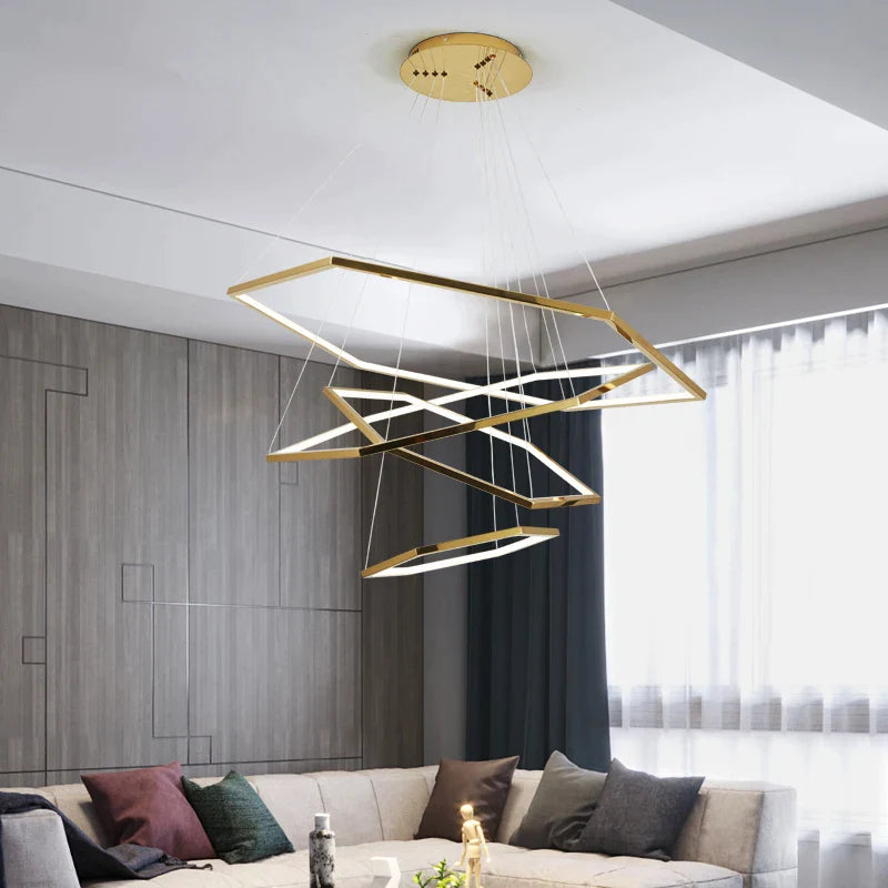 Afralia™ Hexagonal Pendant Lamp for Modern Duplex Living Room Villa - Multilevel Minimalist Design