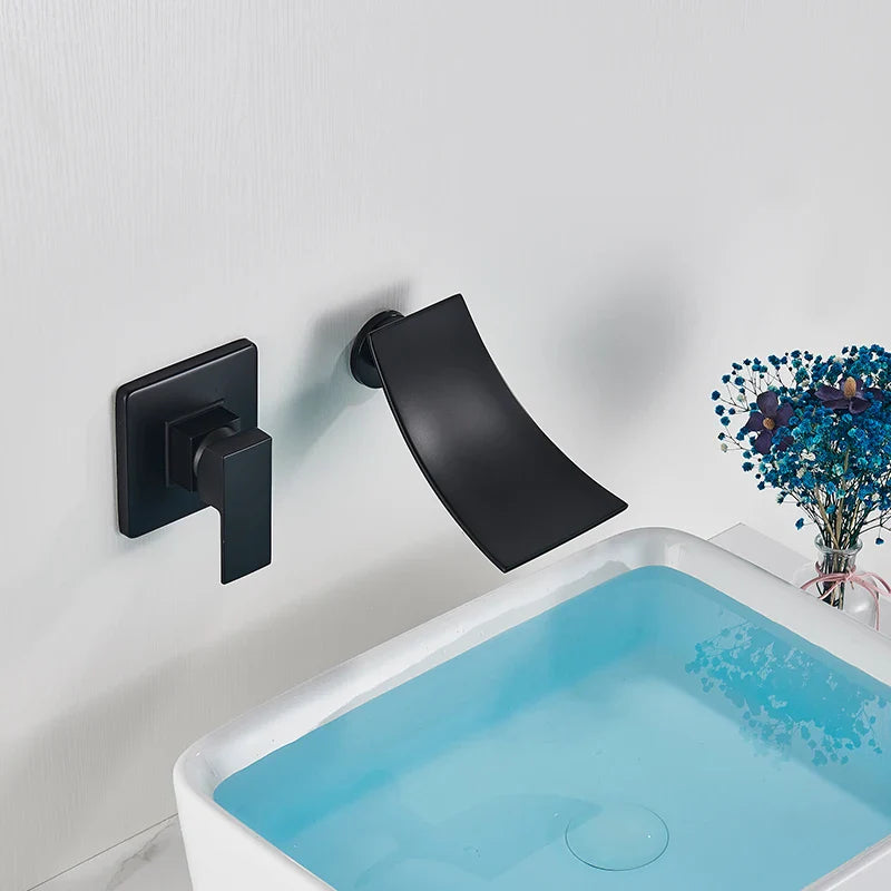 Afralia™ Matte Black Wall Mounted Waterfall Bathroom Faucet