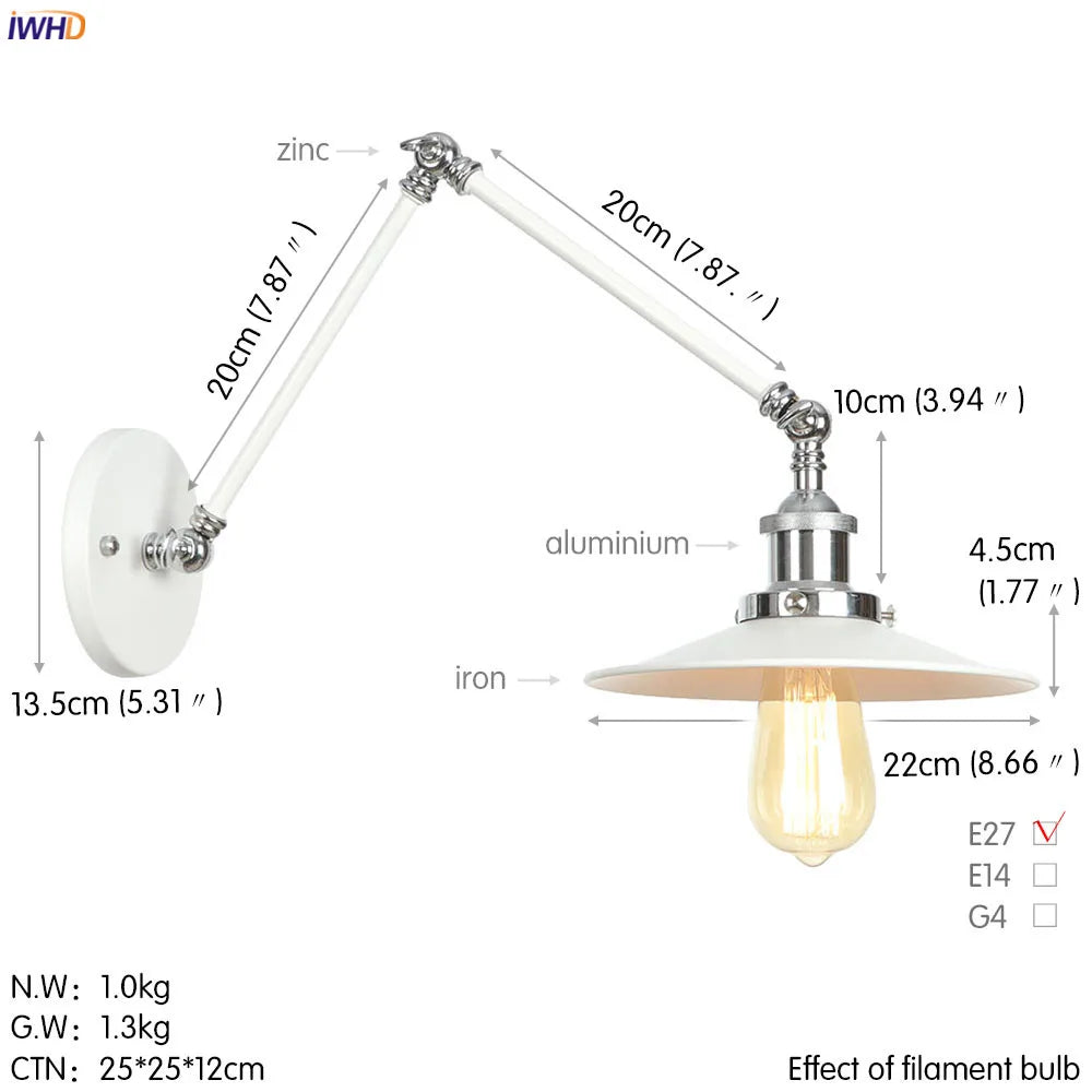 Afralia™ Loft Industrial Swing Arm Wall Lamp with Vintage Edison Bulb