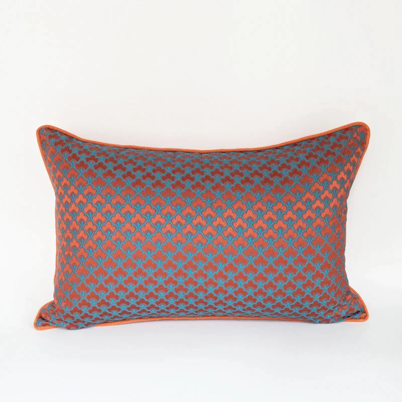 Afralia™ Geometric Blue & Red Jacquard Waist Pillow Case for Modern Luxury Décor