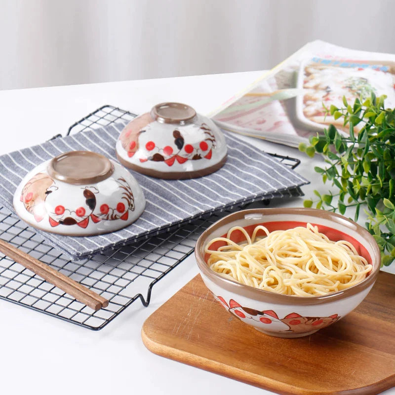 Afralia™ Japanese Style Handmade Fortune Cat Ceramic Bowl - Eco-Friendly Porcelain Bowl