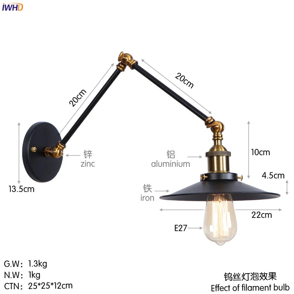 Afralia™ Loft Industrial Swing Arm Wall Lamp with Vintage Edison Bulb