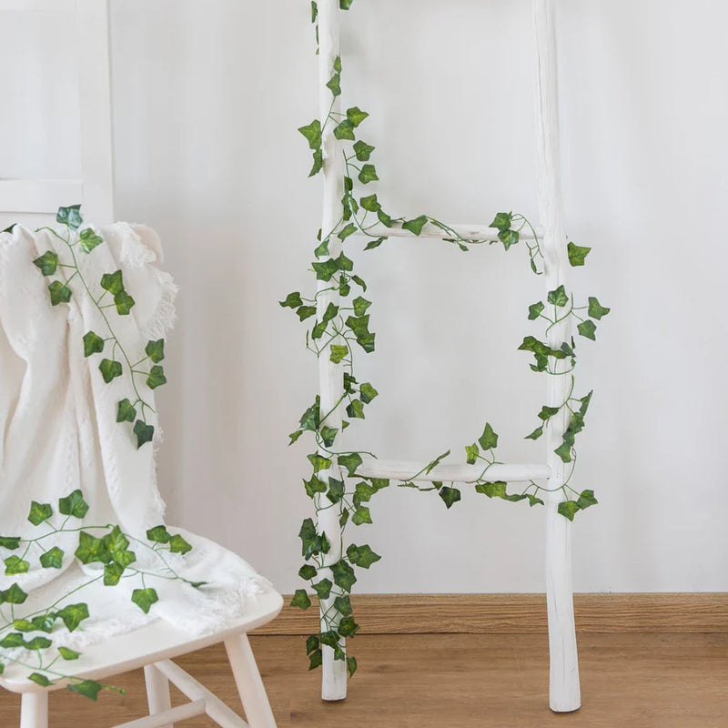 Afralia™ Artificial Hanging Christmas Garland Green Silk Leaves for Home Wedding Garden