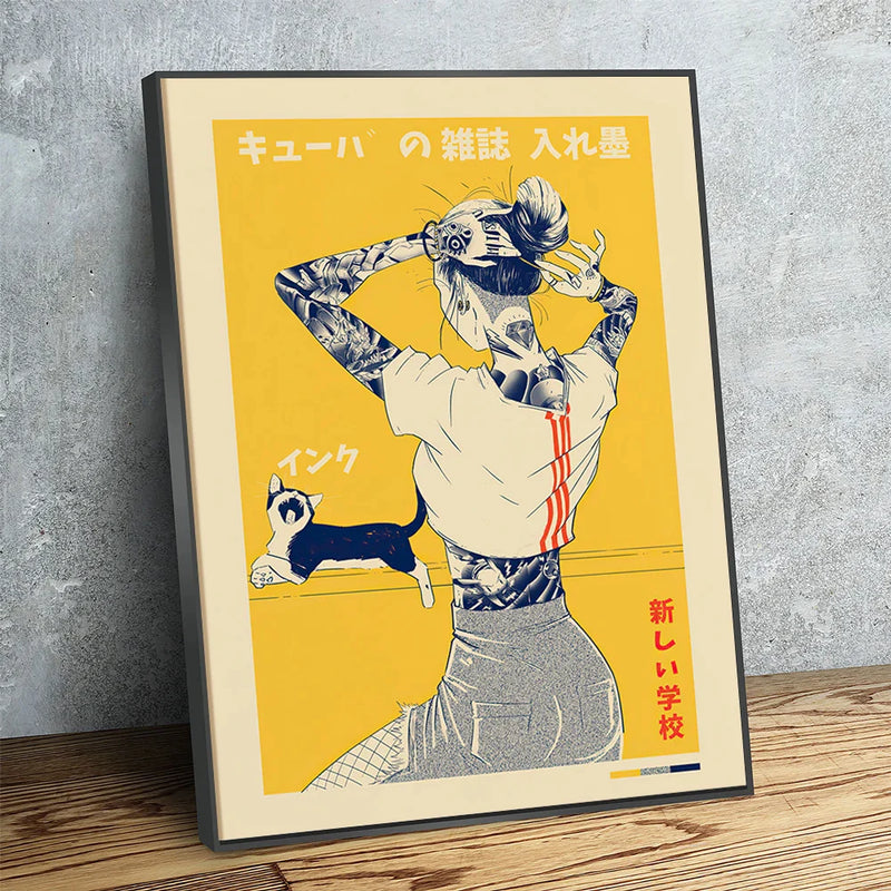 Afralia™ Japanese Cat Poster Vintage Canvas Print for Retro Wall Art in Modern Home
