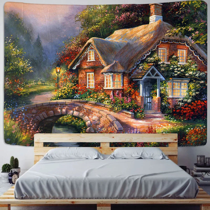 Fairy Tale Cottage Forest Tapestry - Afralia™ Bohemia Art Print Wall Hanging