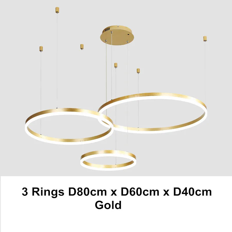 Afralia™ LED Chandelier Rings Pendant Light - Coffee Gold Dimmable Ceiling Lamp