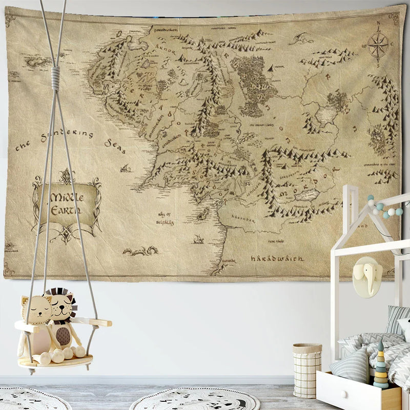 Afralia™ Antique Pirate Treasure Map Tapestry Wall Hanging Hippie Boho Decor