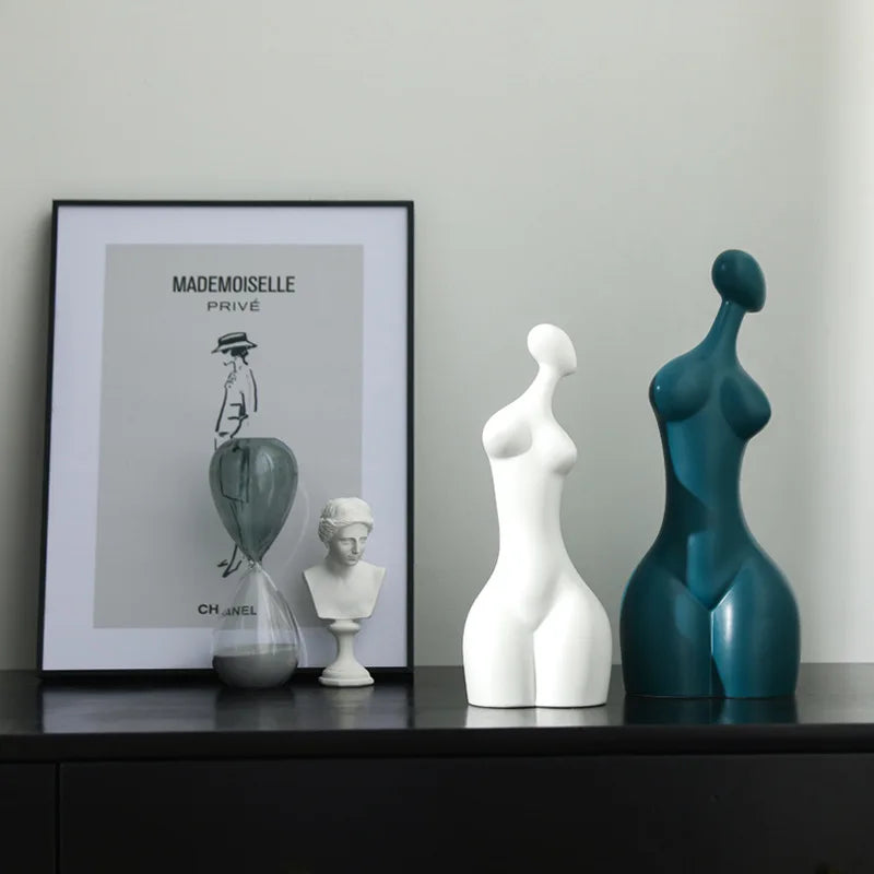 Afralia™ Abstract Ceramic Sexy Woman Statues - Modern White Decor Ornaments