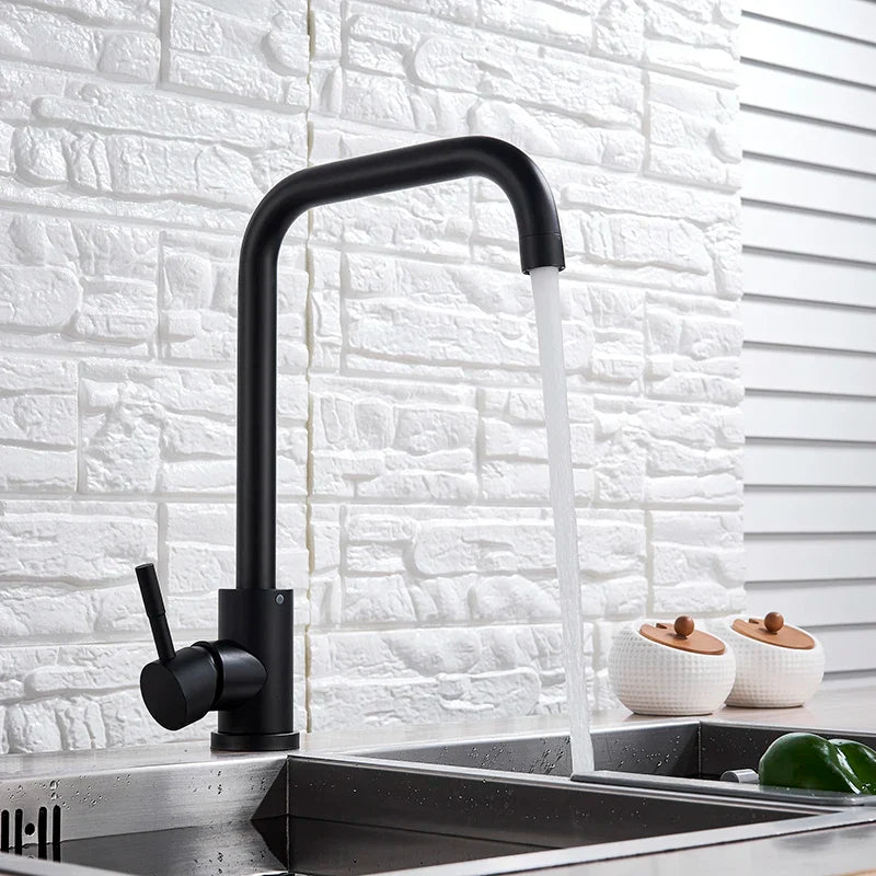 Afralia™ Kitchen Faucet Hot Cold Water Mixer - Matte Black/Brushed Nickel Kitchen Taps