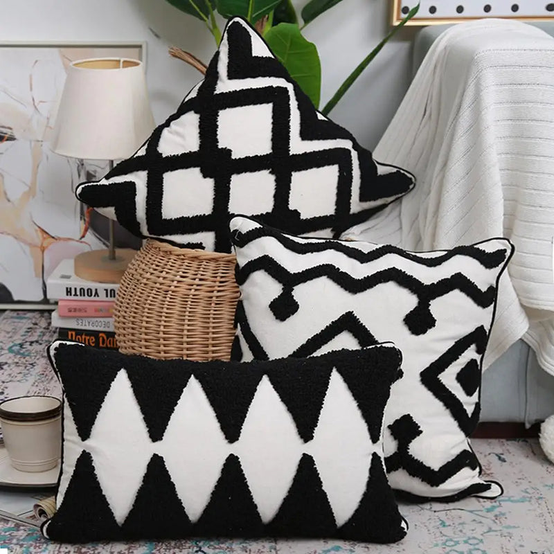 Geometric Afralia™ Black & White Cushion Cover, Home Décor, Living Room, Bedroom, Chair