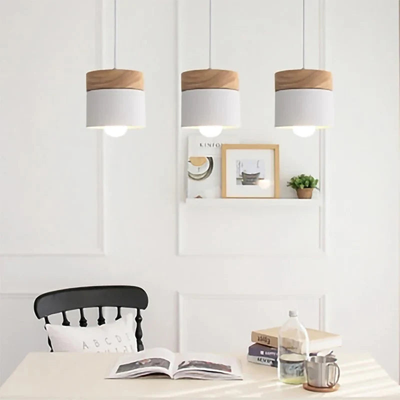 Afralia™ Nordic Macaron Pendant Light Modern LED E27 Hanging Lamp Iron Wood Decoration