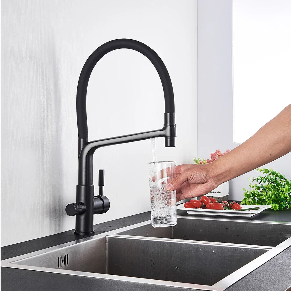 Afralia™ Black Water Filter Kitchen Faucet Hot Cold Water Mixer Tap 4 Colors